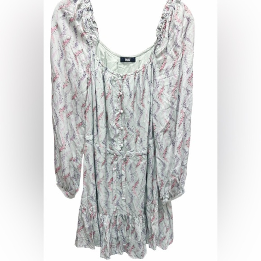 PAIGE Floral Mini Dress Green Pink Long Sleeve Womens L